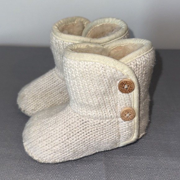 UGG Australia Infant Baby Purl Booties Tan Beige Size 2/3 Knitted Wool Fur Boots - Picture 1 of 7